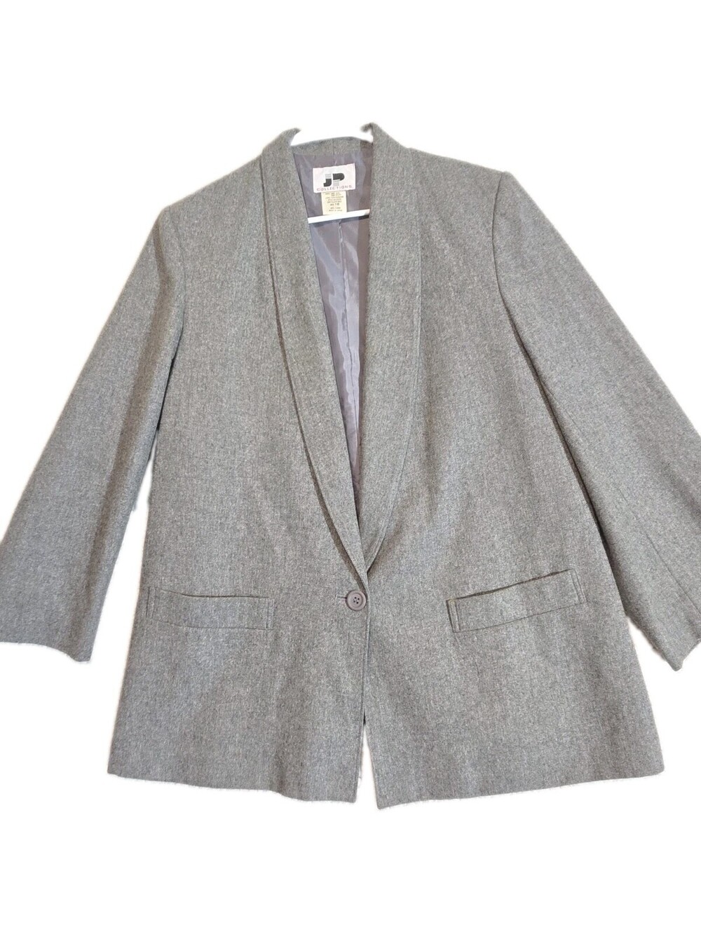Jp Collections Women's Sz 16 Wool Blend Blazer Lgt Grey One Button Japan